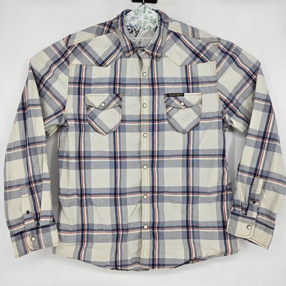 Third Army Shirt Mens Large Western Pearl Snap Denim Cowboy Rancher Plaid - Picture 1 of 10